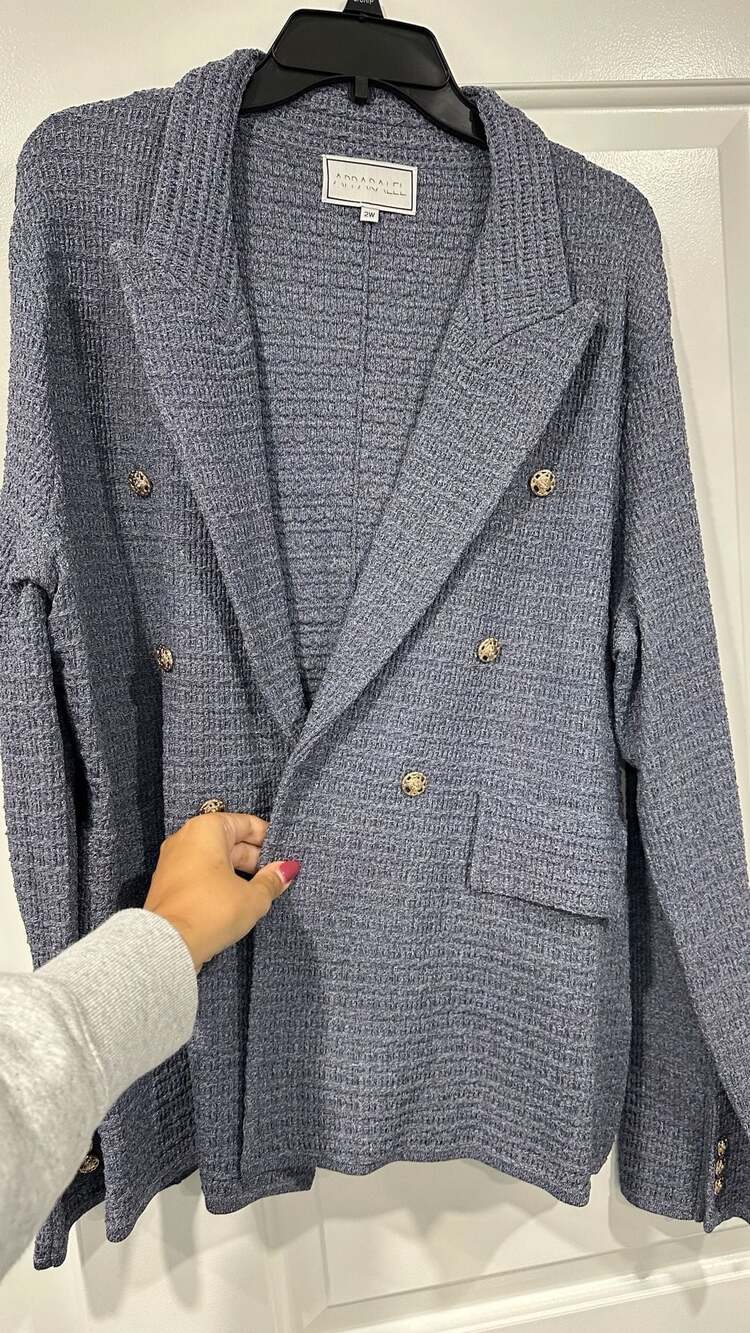 Aparalell Double Breasted Blazer Size 2W Blue Textured Gold Buttons